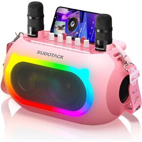SUDOTACK Karaoke Machine for Adults Kids with 2 Wireless Microphones, Bluetooth PA Speaker System with Echo/Bass/Treble Adjustment for Home Party, Outdoor, Church, Picnic, Birthday Gifts (Space Black)