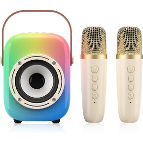 Mini Karaoke Machine for Kids: Portable Bluetooth Speaker Set with Two Wireless Microphones & Flowing Light Gifts for Girls Boys Toddler Adults Home Party