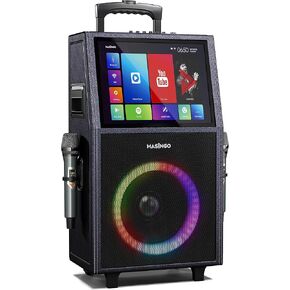 Professional Karaoke Machine with Lyrics Display Screen for Adults, 2 Wireless Microphones, LED Lights, Bluetooth Portable PA Speaker System with Upgraded Built in 15" Tablet & WiFi, Allegro X8 2.0