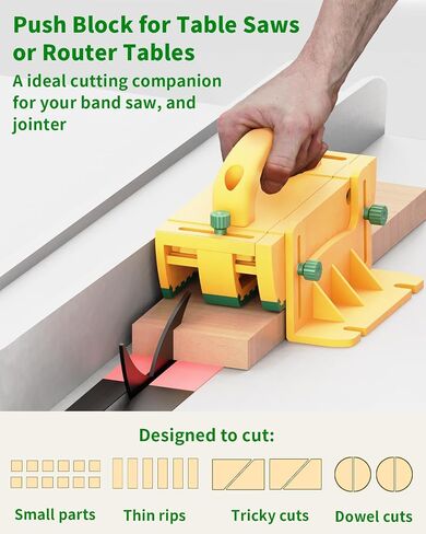 Push Block for Table Saws, Router Tables, Band Saws & Jointers - Table Saw Push Block, Cuts Safe for Widgets, Difficult Cuts, ThinRips, Dowel Cuts, Prevent Kickback and Protect Hands (Green) in Saudi Arabia