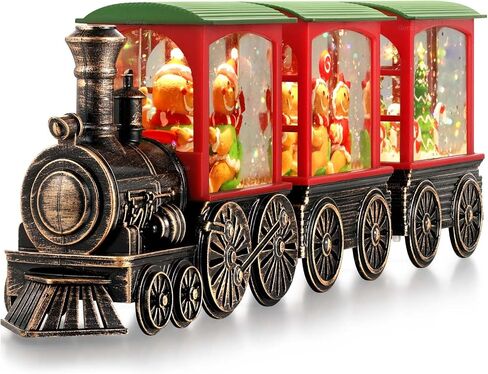 Train Snow Globe Christmas Snow Globe Lantern with Auto 6H Timer and Manual Glitter, Lighted Christmas Decorations Indoor with Santa Claus Reindeer Tree for Home Tabletop, Battery Operated in Saudi Arabia