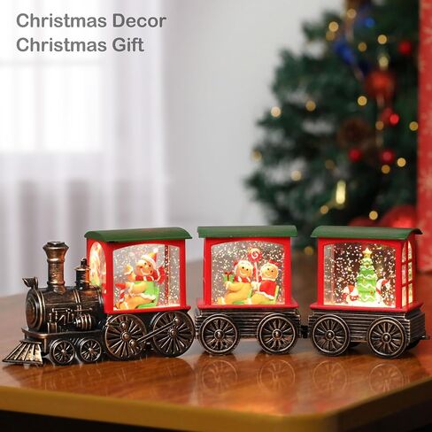 Train Snow Globe Christmas Snow Globe Lantern with Auto 6H Timer and Manual Glitter, Lighted Christmas Decorations Indoor with Santa Claus Reindeer Tree for Home Tabletop, Battery Operated in Saudi Arabia