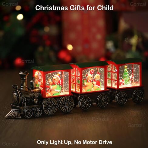 Train Snow Globe Christmas Snow Globe Lantern with Auto 6H Timer and Manual Glitter, Lighted Christmas Decorations Indoor with Santa Claus Reindeer Tree for Home Tabletop, Battery Operated in Saudi Arabia