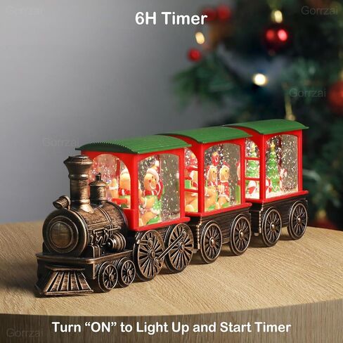 Train Snow Globe Christmas Snow Globe Lantern with Auto 6H Timer and Manual Glitter, Lighted Christmas Decorations Indoor with Santa Claus Reindeer Tree for Home Tabletop, Battery Operated in Saudi Arabia