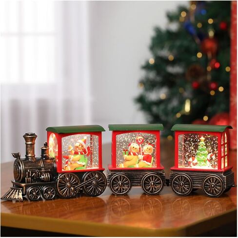 Train Snow Globe Christmas Snow Globe Lantern with Auto 6H Timer and Manual Glitter, Lighted Christmas Decorations Indoor with Santa Claus Reindeer Tree for Home Tabletop, Battery Operated in Saudi Arabia
