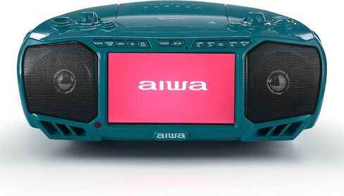 Aiwa Portable Boombox, Crystal Clear Sound with 3W x 2 Speakers and Bass Function, Featuring a 7" LCD Display, Bluetooth Connectivity, FM Radio, CD/DVD Player, Streaming on Roku and Amazon Firestick in Kuwait