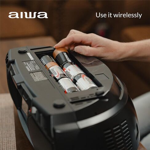 Aiwa Portable Boombox, Crystal Clear Sound with 3W x 2 Speakers and Bass Function, Featuring a 7" LCD Display, Bluetooth Connectivity, FM Radio, CD/DVD Player, Streaming on Roku and Amazon Firestick in Kuwait