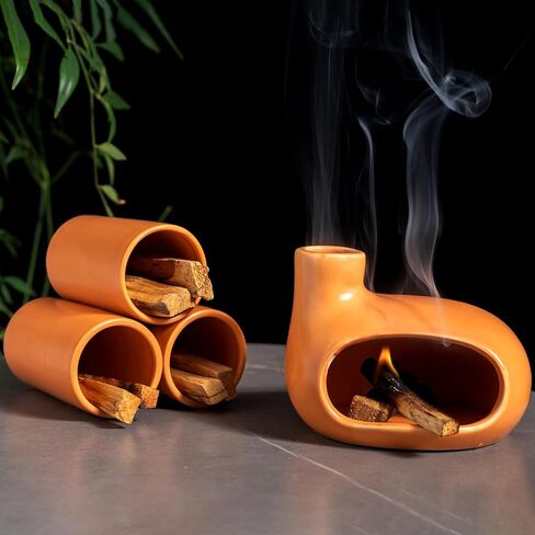 Handmade Terracotta Palo Santo Holder Burner for Smudging and Meditation - Mexican Style Chiminea Clay Incense Dish for Wiccan Altar and Negative Energy Cleansing in Saudi Arabia