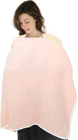 Muslin Nursing Cover for Breastfeeding,Breathable Breastfeeding Cover up with Arch Neckline for Women,Machine Washable & Dryer Safe Feeding Cover Up,43.3" x 25.6" (Brown Heart) in Saudi Arabia