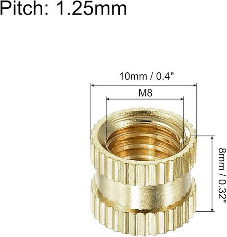 uxcell Knurled Insert Nuts - 50Pcs M3 x 4mm Length x 5mm OD Female Thread Brass Threaded Insert Embedment Nut for 3D Printer in Kuwait