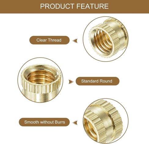 uxcell Knurled Insert Nuts - 50Pcs M3 x 4mm Length x 5mm OD Female Thread Brass Threaded Insert Embedment Nut for 3D Printer in Kuwait