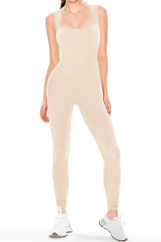 Vertvie Jumpsuits for Women Strappy Square Neck Ribbed Sleeveless One Piece Rompers Onesie Bodycon Workout Yoga Unitard in Saudi Arabia