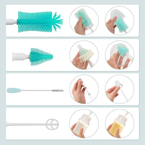 Electric Bottle Brush Cleaner, 9 in 1 Baby Bottle Brush Kit with Nipple Straw Crevice Brushes Drying Rack Extender Soap Dispenser Storage Box, Rechargable Bottle Cleaner Set for Travel & Home (Pink) in Saudi Arabia