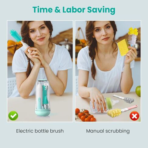 Electric Bottle Brush Cleaner, 9 in 1 Baby Bottle Brush Kit with Nipple Straw Crevice Brushes Drying Rack Extender Soap Dispenser Storage Box, Rechargable Bottle Cleaner Set for Travel & Home (Pink) in Saudi Arabia