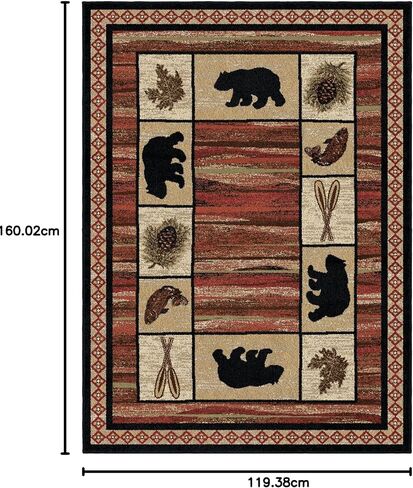 Rustic Lodge, Bear Cabin 8x10 Area Rug, 7'10"x9'10" Multi 7463 in Saudi Arabia