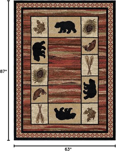Rustic Lodge, Bear Cabin 8x10 Area Rug, 7'10"x9'10" Multi 7463 in Saudi Arabia
