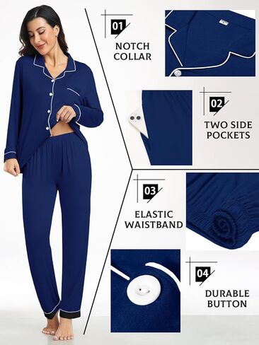Womens Modal Button Up Pajamas 2 Piece Long Sleeve Comfy Pjs Sleepwear Soft Pajama Lounge Set Loungewear S-3XL in Kuwait