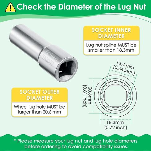 Feekoon 10 Spline Lug Nut Key Replacement for TA20-1/2, Compatible with Bimecc 10-Spline Lug Nut and Lug Bolts, w/ 1/2 Imperial Square Socket Drive for Passenger Car Small SUV, Steel, 1 Pack(Black) in Saudi Arabia