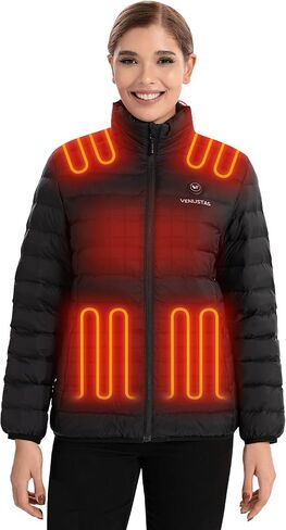 Venustas Women's Lightweight Heated Jacket with Battery, 6-Zone Electric Puffer Winter Coat for Outdoor Camping Hiking in Kuwait