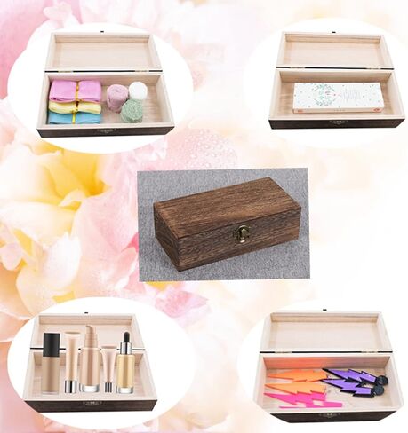 Wood Storage Box with Lid Solid Container Keepsake Decorative Table Large Rectangular Smooth Store Space to Organize Toys Cosmetics Vintage, 7.87 * 3.93 * 2.36 inch, Light Brown in Kuwait