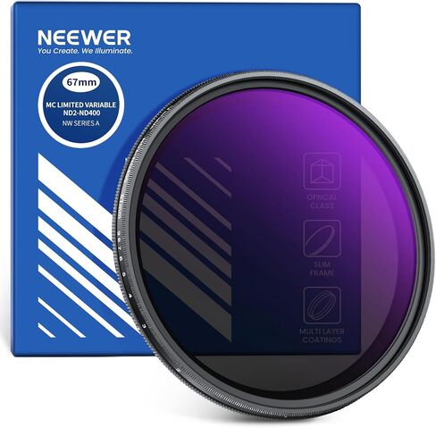 NEEWER True Colors Variable ND2-ND400 Filter, Hard Stop Limited Adjustable Neutral Density Filter with Multicoated Water Repellent Scratch Resistant Optical Glass Slim Aluminum Frame, 72mm in Saudi Arabia