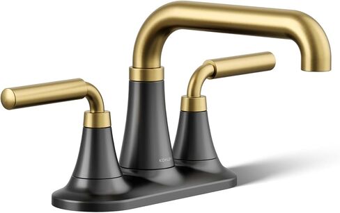 Kohler 27414-4-CBL صنبور حوض الحمام، صنبور حمام مركزي مع استنزاف الفرس، 1.2 جرام في الدقيقة، كروم مصقول مع أسود غير لامع in Saudi Arabia