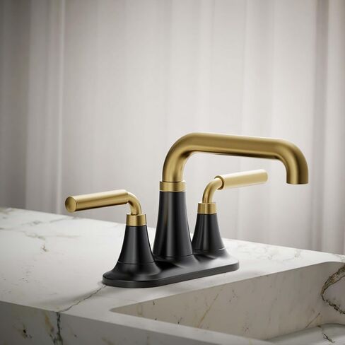 Kohler 27414-4-CBL صنبور حوض الحمام، صنبور حمام مركزي مع استنزاف الفرس، 1.2 جرام في الدقيقة، كروم مصقول مع أسود غير لامع in Saudi Arabia