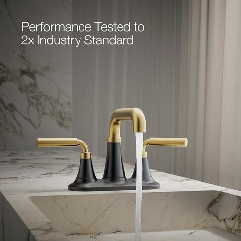 Kohler 27414-4-CBL صنبور حوض الحمام، صنبور حمام مركزي مع استنزاف الفرس، 1.2 جرام في الدقيقة، كروم مصقول مع أسود غير لامع in Saudi Arabia