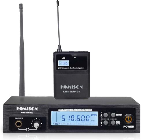 نظام مونو لاسلكي داخل الأذن، نظام IEM، جهاز إرسال نظام IEM احترافي UHF وجهاز استقبال على الحزام مع سماعة أذن، للاستوديو والجيتار والدي جي والأداء المباشر 164 قدم (1 هيكل) in Kuwait