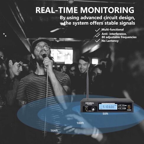 نظام مونو لاسلكي داخل الأذن، نظام IEM، جهاز إرسال نظام IEM احترافي UHF وجهاز استقبال على الحزام مع سماعة أذن، للاستوديو والجيتار والدي جي والأداء المباشر 164 قدم (1 هيكل) in Kuwait