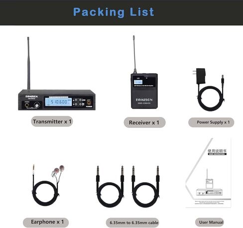 نظام مونو لاسلكي داخل الأذن، نظام IEM، جهاز إرسال نظام IEM احترافي UHF وجهاز استقبال على الحزام مع سماعة أذن، للاستوديو والجيتار والدي جي والأداء المباشر 164 قدم (1 هيكل) in Kuwait