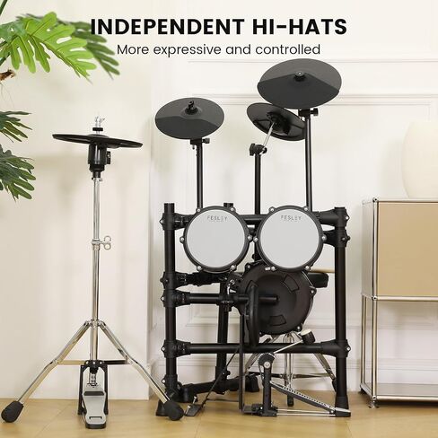Fesley Electric Drum Set, Electronic Drum Set with 4 Quiet Mesh Drum Pads, Independent HiHat and Kick Drum Full Size Adult Drum Set, 3 Cymbals with Choke, 225 Sounds, USB MIDI, Drum Throne, and Sticks in Saudi Arabia