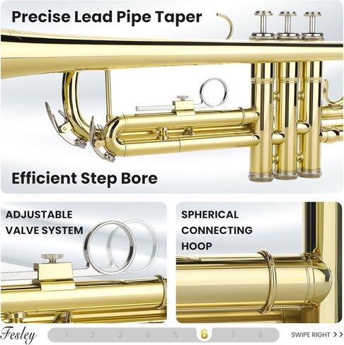 Fesley Bb Standard Trumpet Set: Brass Trumpets for Beginner Student, Brass Trumpet Instrument with 7C Mouthpiece, Hard Case, Cleaning Kit (Golden) in Saudi Arabia