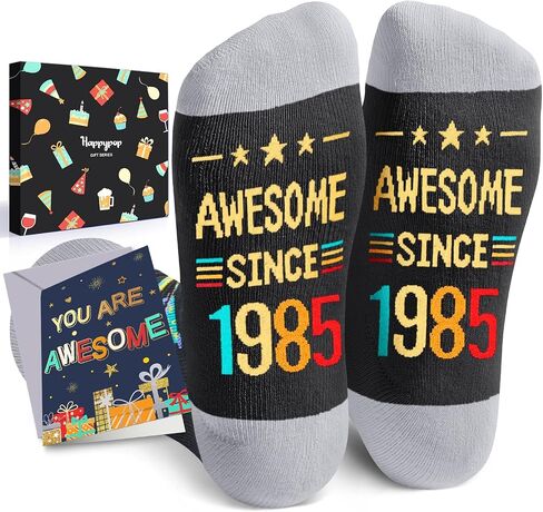 HAPPYPOP 40th Birthday Gifts Ideas for Men - 1984 Birthday Socks With Greeting Card, Best Gifts for 40 Year Old Middle Aged Man Woman in Saudi Arabia