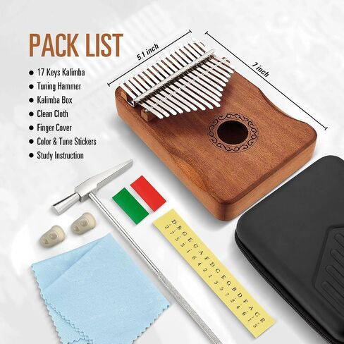 Kalimba Thumb Piano 17 Keys with Mahogany Wood,Mbira,Finger Piano Builts-in Waterproof Protective Box, Easy to Learn Portable Musical Instrument,Gift for Kids Adult Beginners (Mahogany) in Saudi Arabia