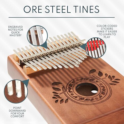 Kalimba 17 Key Thumb Piano, Portable Mahogany Mbira Finger Piano with Instruction, Carrying Bag, Tune Hammer, Holiday Gift for Kids & Adults on Christmas & Thanksgiving (Chocolate Brown) in Kuwait