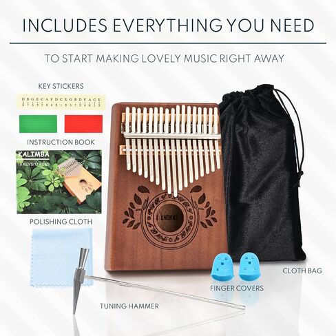 Kalimba 17 Key Thumb Piano, Portable Mahogany Mbira Finger Piano with Instruction, Carrying Bag, Tune Hammer, Holiday Gift for Kids & Adults on Christmas & Thanksgiving (Chocolate Brown) in Kuwait