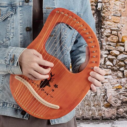 Lyre Harp 16 سلاسل معدنية، آلة سلسلة الجسم من خشب الماهوجني الرقائقي مع مفتاح ضبط، حقيبة حمل، سلاسل استخراج، اللقطات والدليل، آلة موسيقية للأطفال والكبار in Saudi Arabia
