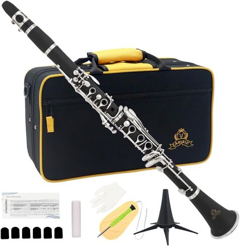 Bb Clarinet - فرقة كلارينيت للمبتدئين، مع حامل الكلارينيت، قطعة الفم، حقيبة صلبة ومجموعة التنظيف (أسود) in Saudi Arabia