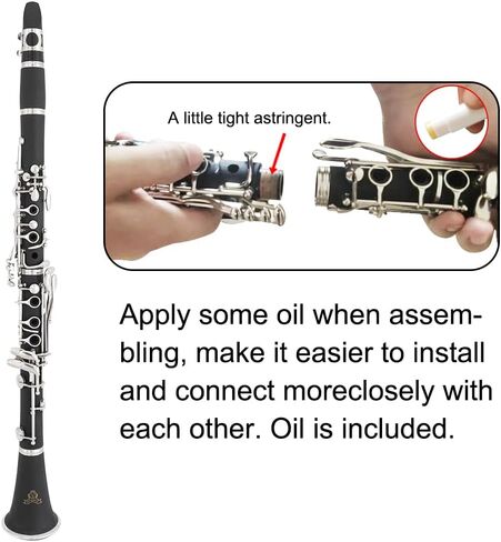 Bb Clarinet - فرقة كلارينيت للمبتدئين، مع حامل الكلارينيت، قطعة الفم، حقيبة صلبة ومجموعة التنظيف (أسود) in Saudi Arabia