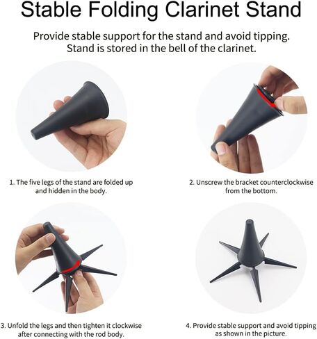 Bb Clarinet - فرقة كلارينيت للمبتدئين، مع حامل الكلارينيت، قطعة الفم، حقيبة صلبة ومجموعة التنظيف (أسود) in Saudi Arabia