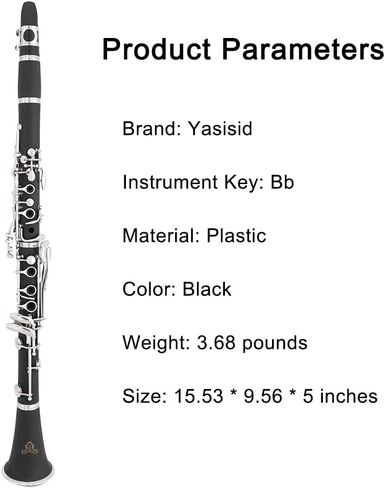 Bb Clarinet - فرقة كلارينيت للمبتدئين، مع حامل الكلارينيت، قطعة الفم، حقيبة صلبة ومجموعة التنظيف (أسود) in Saudi Arabia