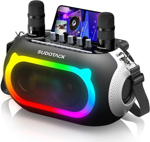 SUDOTACK Karaoke Machine for Adults Kids with 2 Wireless Microphones, Bluetooth PA Speaker System with Echo/Bass/Treble Adjustment for Home Party, Outdoor, Church, Picnic, Birthday Gifts (Space Black) in Saudi Arabia