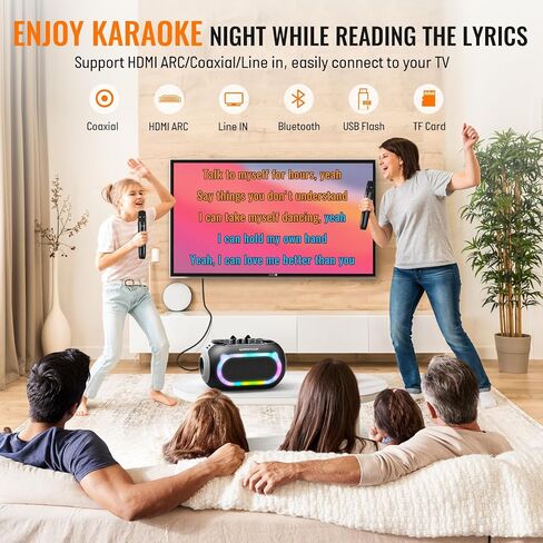 SUDOTACK Karaoke Machine for Adults Kids with 2 Wireless Microphones, Bluetooth PA Speaker System with Echo/Bass/Treble Adjustment for Home Party, Outdoor, Church, Picnic, Birthday Gifts (Space Black) in Saudi Arabia
