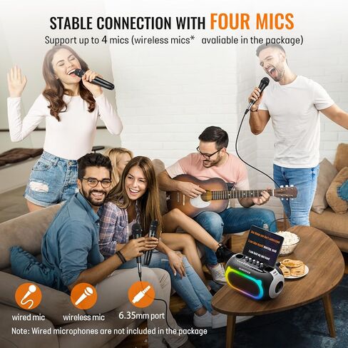 SUDOTACK Karaoke Machine for Adults Kids with 2 Wireless Microphones, Bluetooth PA Speaker System with Echo/Bass/Treble Adjustment for Home Party, Outdoor, Church, Picnic, Birthday Gifts (Space Black) in Saudi Arabia