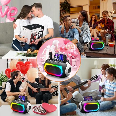 SUDOTACK Karaoke Machine for Adults Kids with 2 Wireless Microphones, Bluetooth PA Speaker System with Echo/Bass/Treble Adjustment for Home Party, Outdoor, Church, Picnic, Birthday Gifts (Space Black) in Saudi Arabia