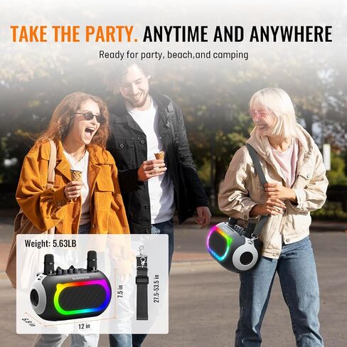 SUDOTACK Karaoke Machine for Adults Kids with 2 Wireless Microphones, Bluetooth PA Speaker System with Echo/Bass/Treble Adjustment for Home Party, Outdoor, Church, Picnic, Birthday Gifts (Space Black) in Saudi Arabia