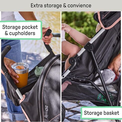 Summer by Ingenuity 3D Mini Convenience Stroller – Lightweight Stroller with Compact Fold, Multi-Position Recline, Canopy with Pop Out Sun Visor – Umbrella Stroller for Travel and More, Slate Grey in Saudi Arabia