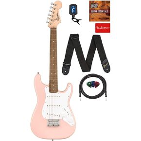 Fender Squier 3/4 Size Kids Mini Stratocaster Electric Guitar Learn-to-Play Bundle with Amp, Cable, Tuner, Strap, Picks, Fender Play Online Lessons, and Austin Bazaar Instructional DVD - Dakota Red