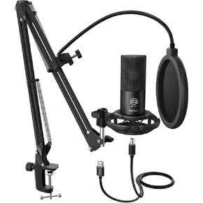 FIFINE Studio Condenser USB Microphone Computer PC Microphone Kit with Adjustable Boom Arm Stand Shock Mount for Instruments Voice Overs Recording Podcasting YouTube Vocal Gaming Streaming-T669